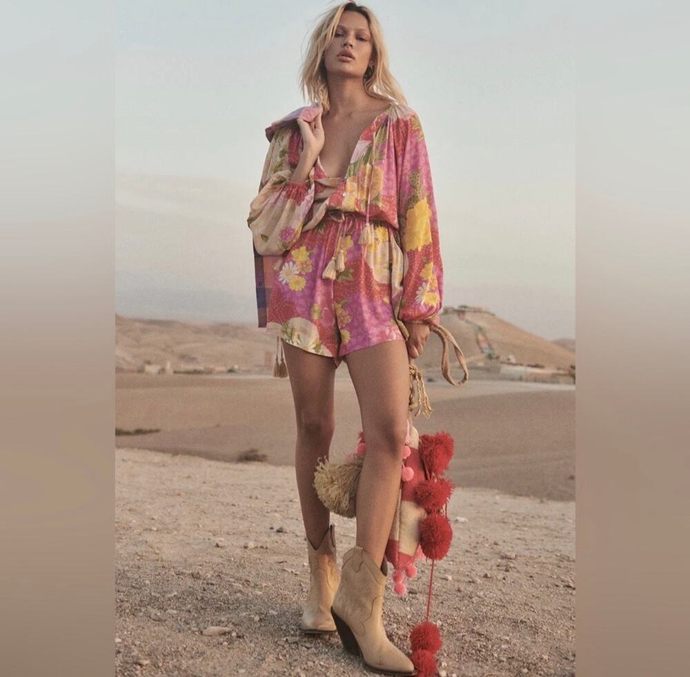 SPELL The Joshua Tree Romper Size Large Floral Tassels Boho Bohemian